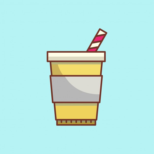 Cartoon c fee cup icon with a tube. illustration in a flat style