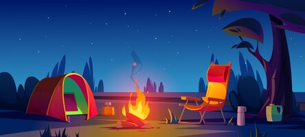 Free vector cartoon camping at evening