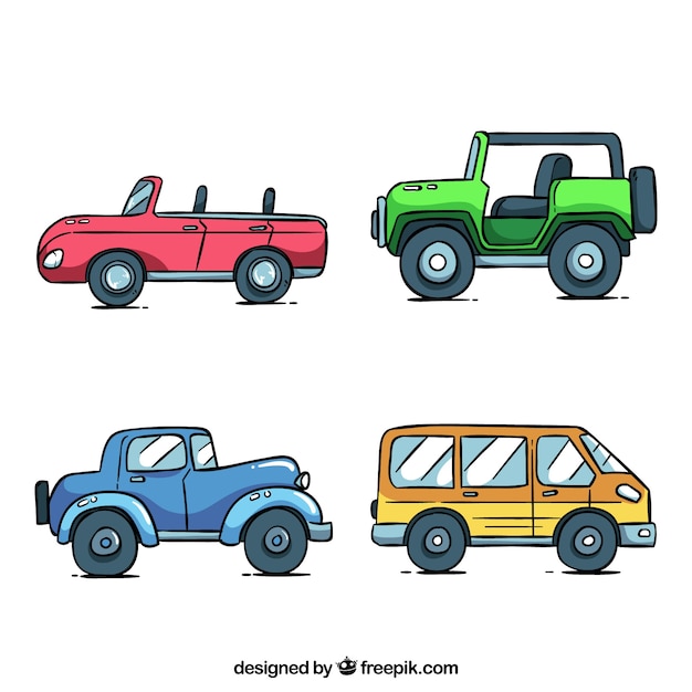 Free vector cartoon car collection with side view