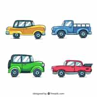 Free vector cartoon car collection with side view