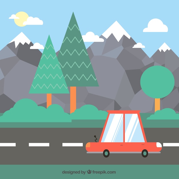 Free vector cartoon car on the road