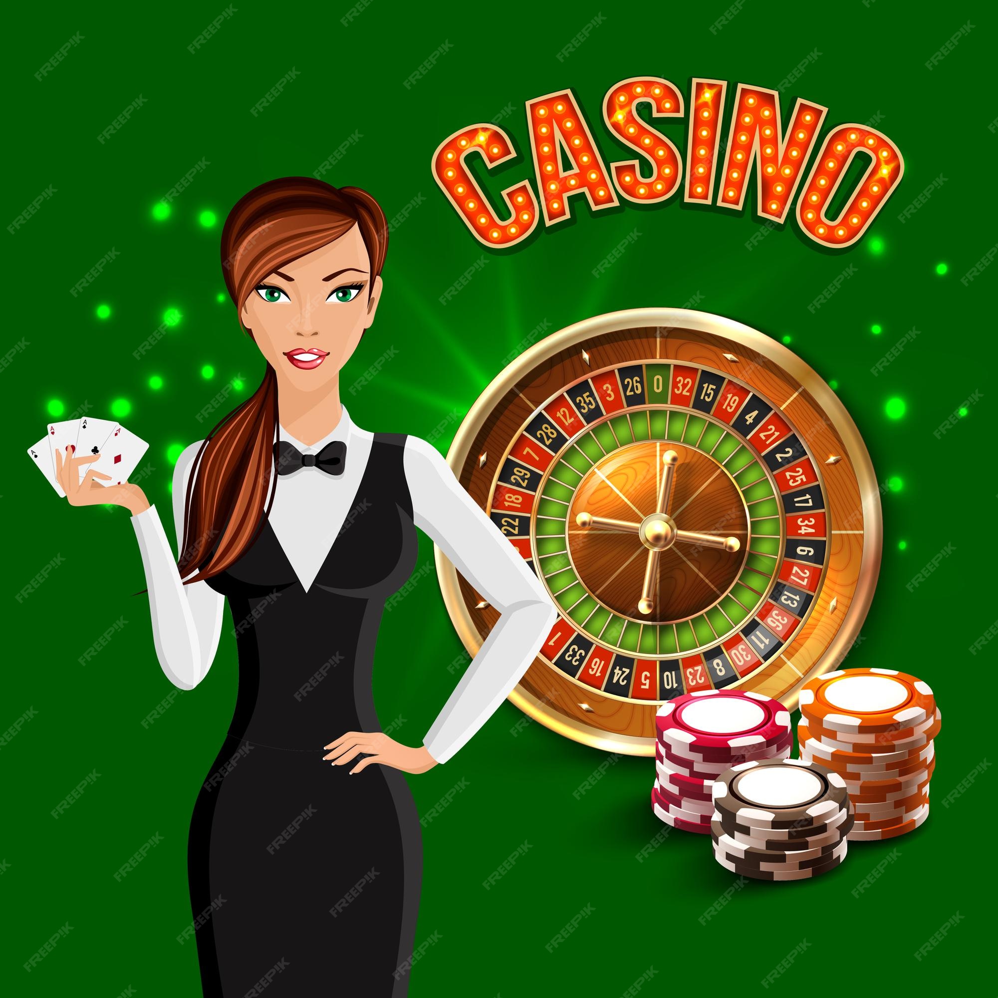 Free Vector  Cartoon casino realistic green composition with girl