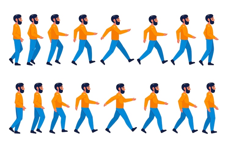Free Vector cartoon character animation frames set