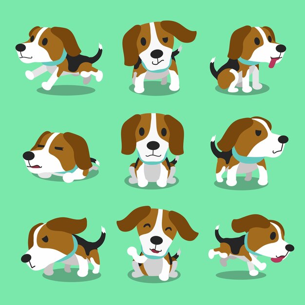 漫画のキャラクタービーグル犬のポーズ プレミアムベクター