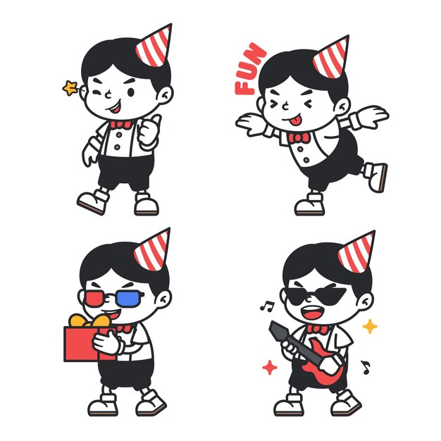 Cartoon character  birthday stickers set