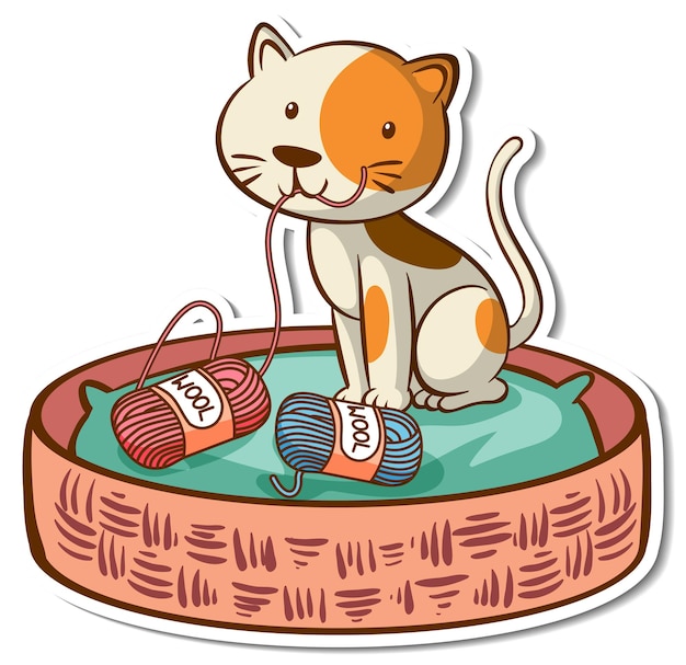 Cartoon character of a cat in basket bed sticker