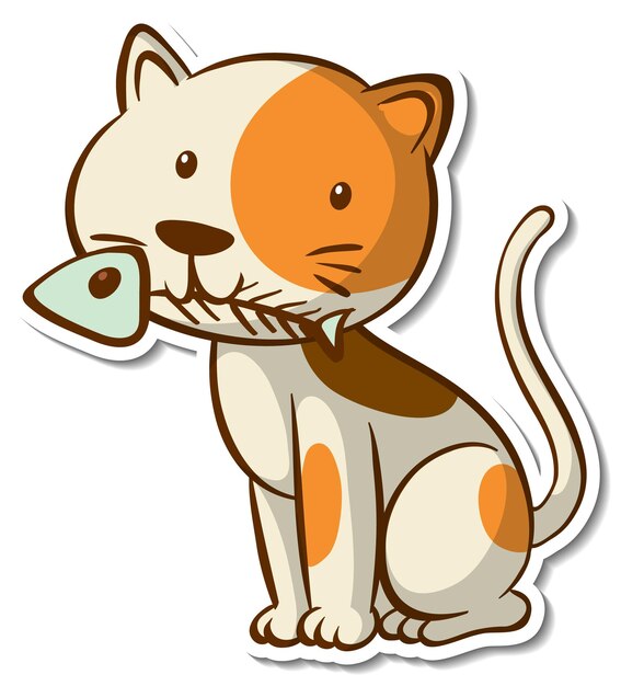Cartoon character of a cat holding fish bone sticker