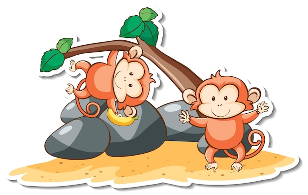 Free vector cartoon character of cute monkey sticker