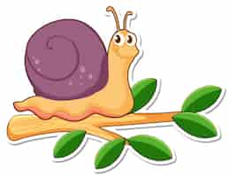 Free vector cartoon character of cute snail on a branch sticker