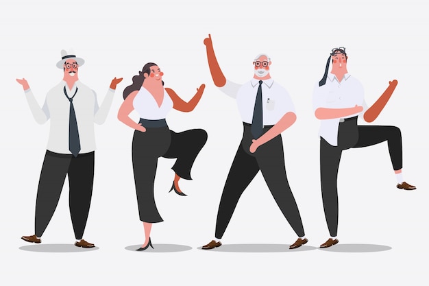 Cartoon character design illustration. Business team dancing at the party Celebrate success