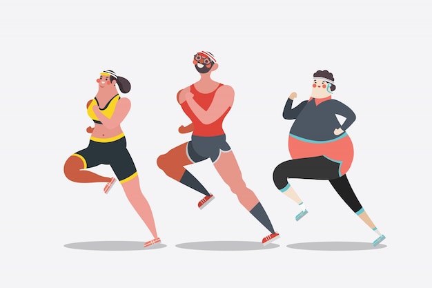 Free vector cartoon character design illustration. young adults running marathon