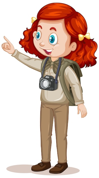 Vettore gratuito personaggio dei cartoni animati di una ragazza in abiti da campeggio
