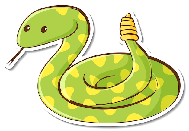 Free vector cartoon character of green rattle snake sticker