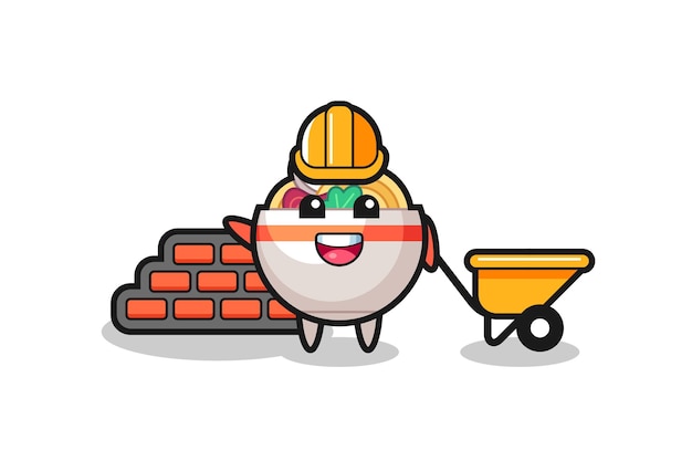 Cartoon character of noodle bowl as a builder , cute style design for t shirt, sticker, logo element