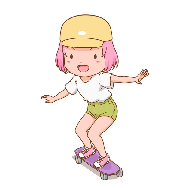 漫画手描き下ろしスケートボードイラストボードギャングスローガン プレミアムベクター
