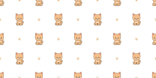漫画のキャラクターのポメラニアン犬のシームレスなパターンの背景 プレミアムベクター