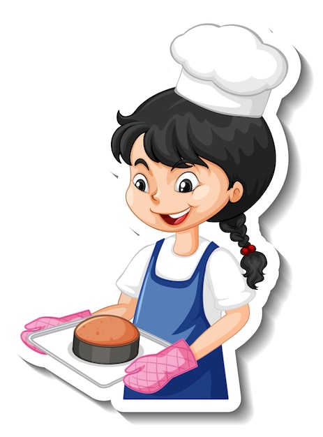 Vettore gratuito adesivo personaggio dei cartoni animati con ragazza fornaia