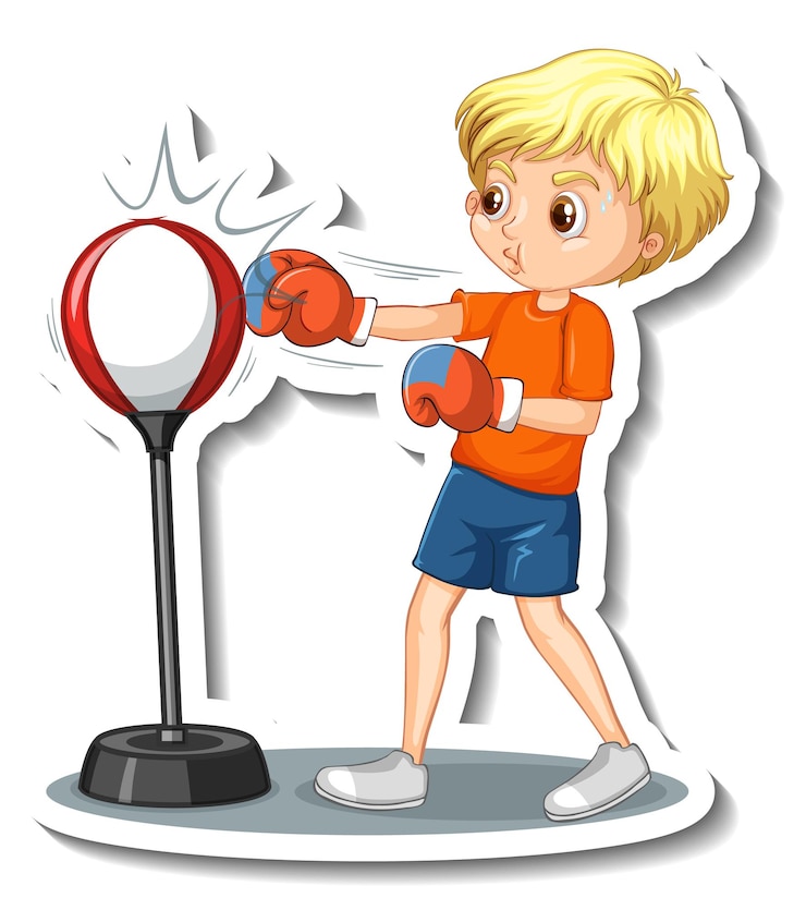 मुफ़्त वेक्टर cartoon character sticker with a boy punching