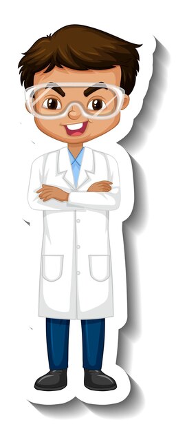 Free vector cartoon character sticker with a boy in science gown