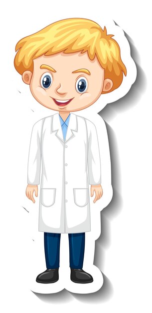 Cartoon character sticker with a boy in science gown