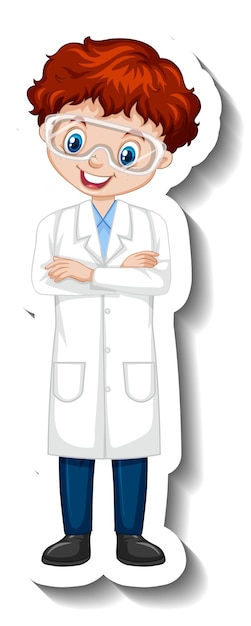 Cartoon character sticker with a boy in science gown