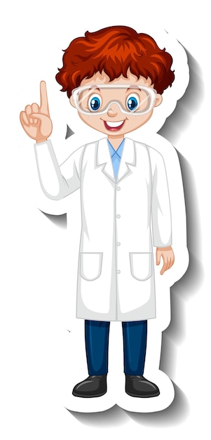 Free vector cartoon character sticker with a boy in science gown