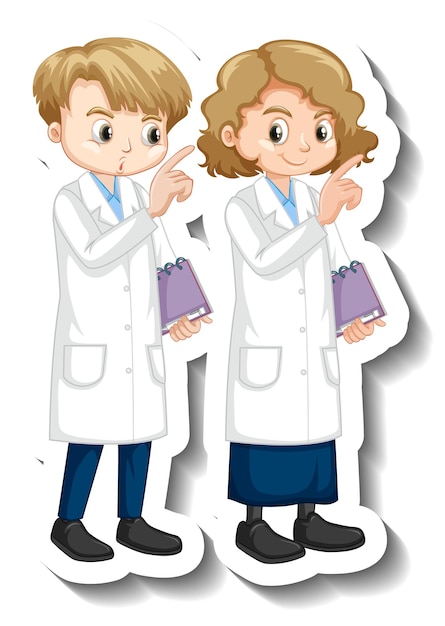 Free vector cartoon character sticker with children in science gown