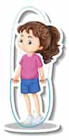 Free vector cartoon character sticker with a girl jumping rope