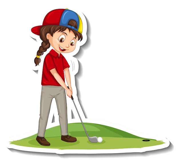 Cartoon character sticker with a girl playing golf