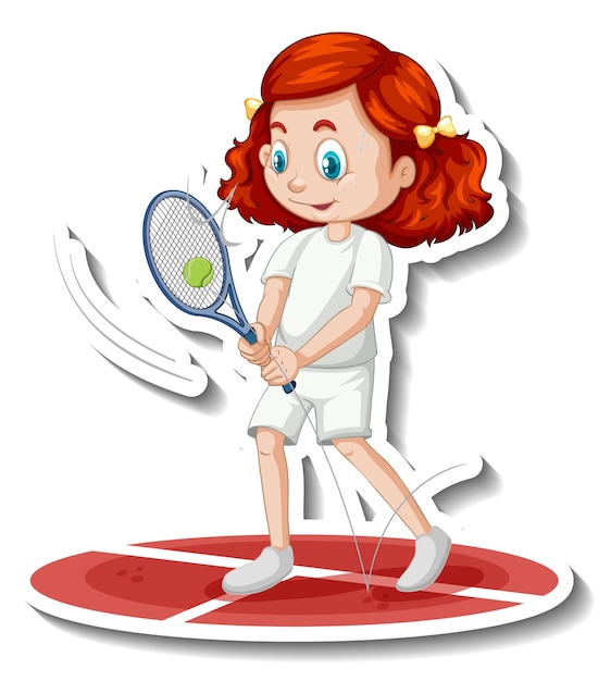 テニスをしている女の子と漫画のキャラクターステッカー