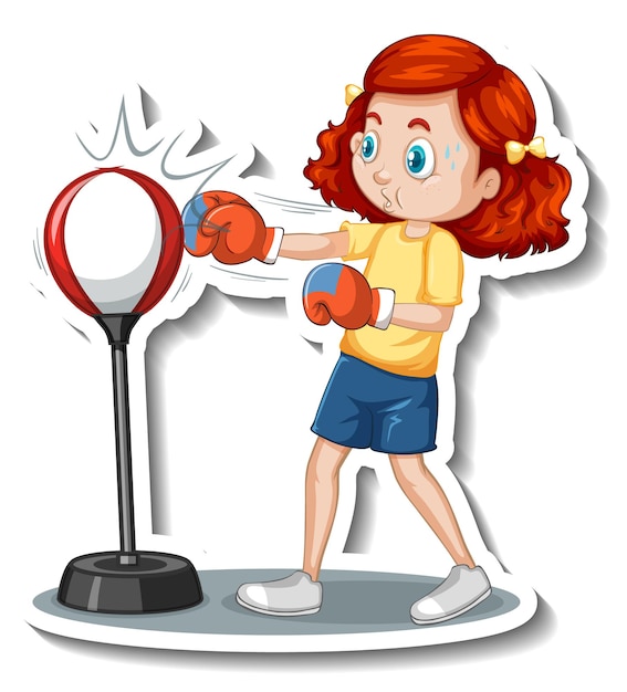 Cartoon character sticker with a girl punching