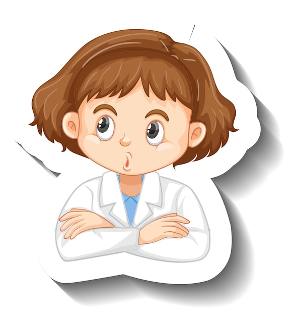 Free vector cartoon character sticker with a girl in science gown