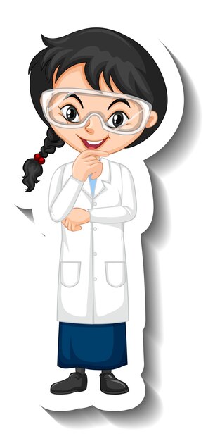 Free vector cartoon character sticker with a girl in science gown