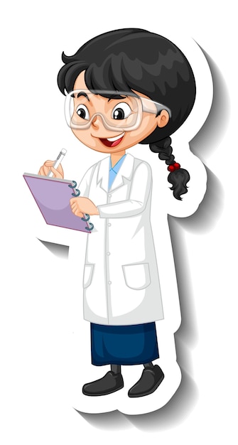 Cartoon character sticker with a girl in science gown