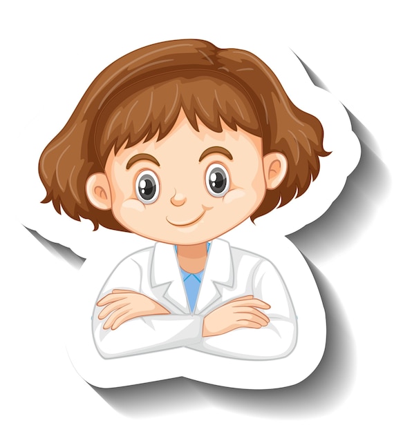 Cartoon character sticker with a girl in science gown