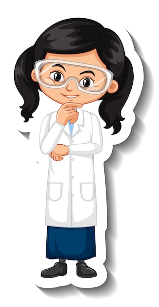 Free vector cartoon character sticker with a girl in science gown