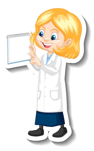 Free vector cartoon character sticker with a girl in science gown