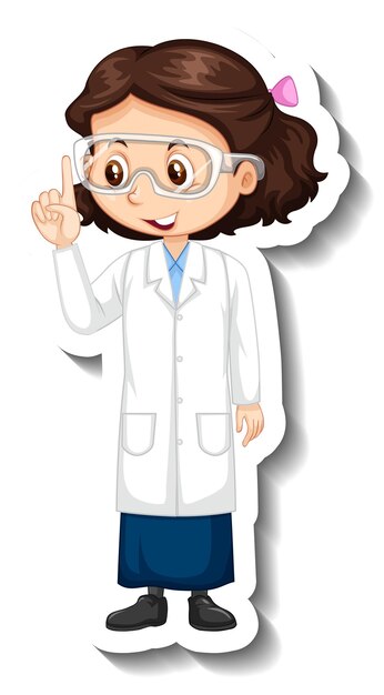 Cartoon character sticker with a girl in science gown