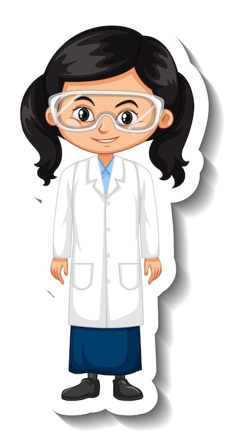 Free vector cartoon character sticker with a girl in science gown