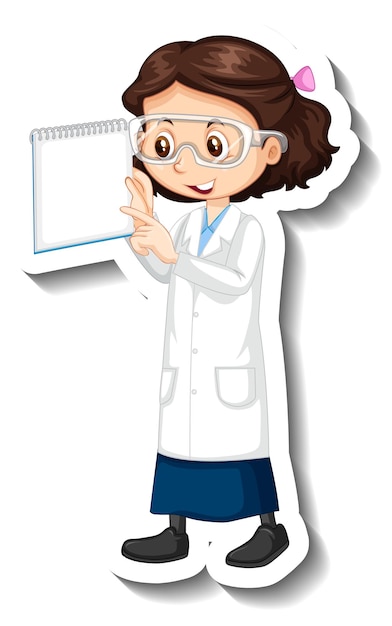 Cartoon character sticker with a girl in science gown