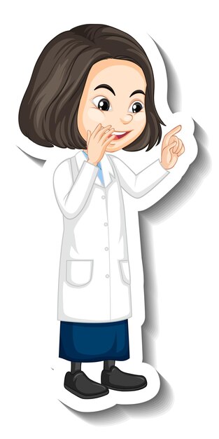 Cartoon character sticker with a girl in science gown