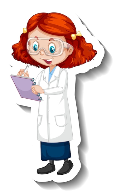 Cartoon character sticker with a girl in science gown