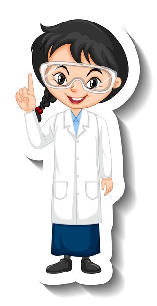 Cartoon character sticker with a girl in science gown