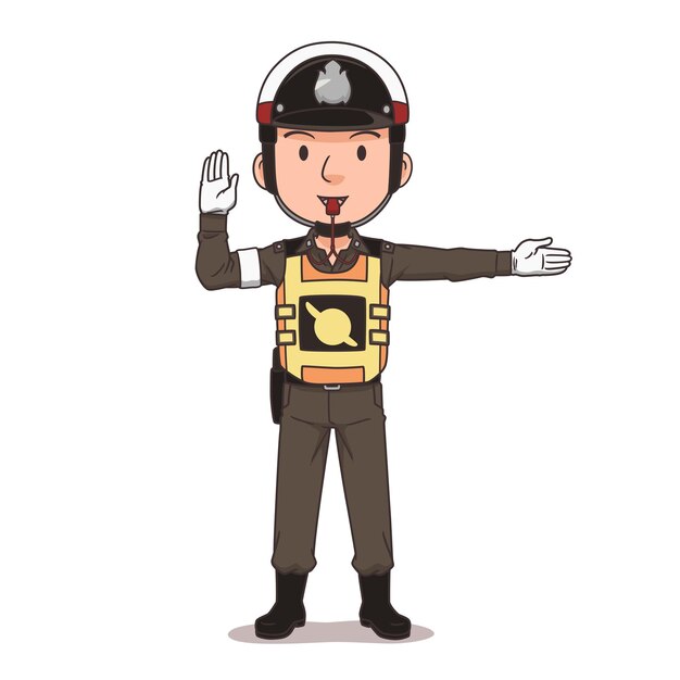 Cartoon character of thai traffic police officer
