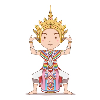 Cartoon character of traditional thai dancer in southern thailand. manorah dance.