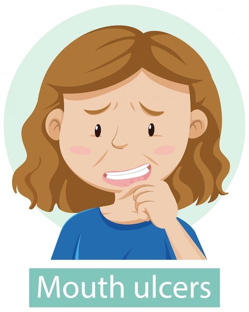 Free vector cartoon character with mouth ulcers symptoms