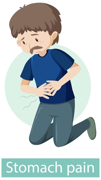 Cartoon character with stomach pain symptoms