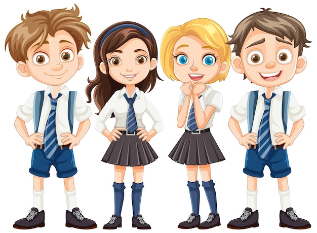 Free vector cartoon characters of boy and girl students in uniform