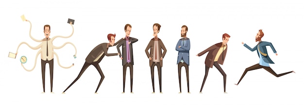 Персонажи из мультфильмов декоративные иконки набор мужской группы общения и выражения различных эмоций