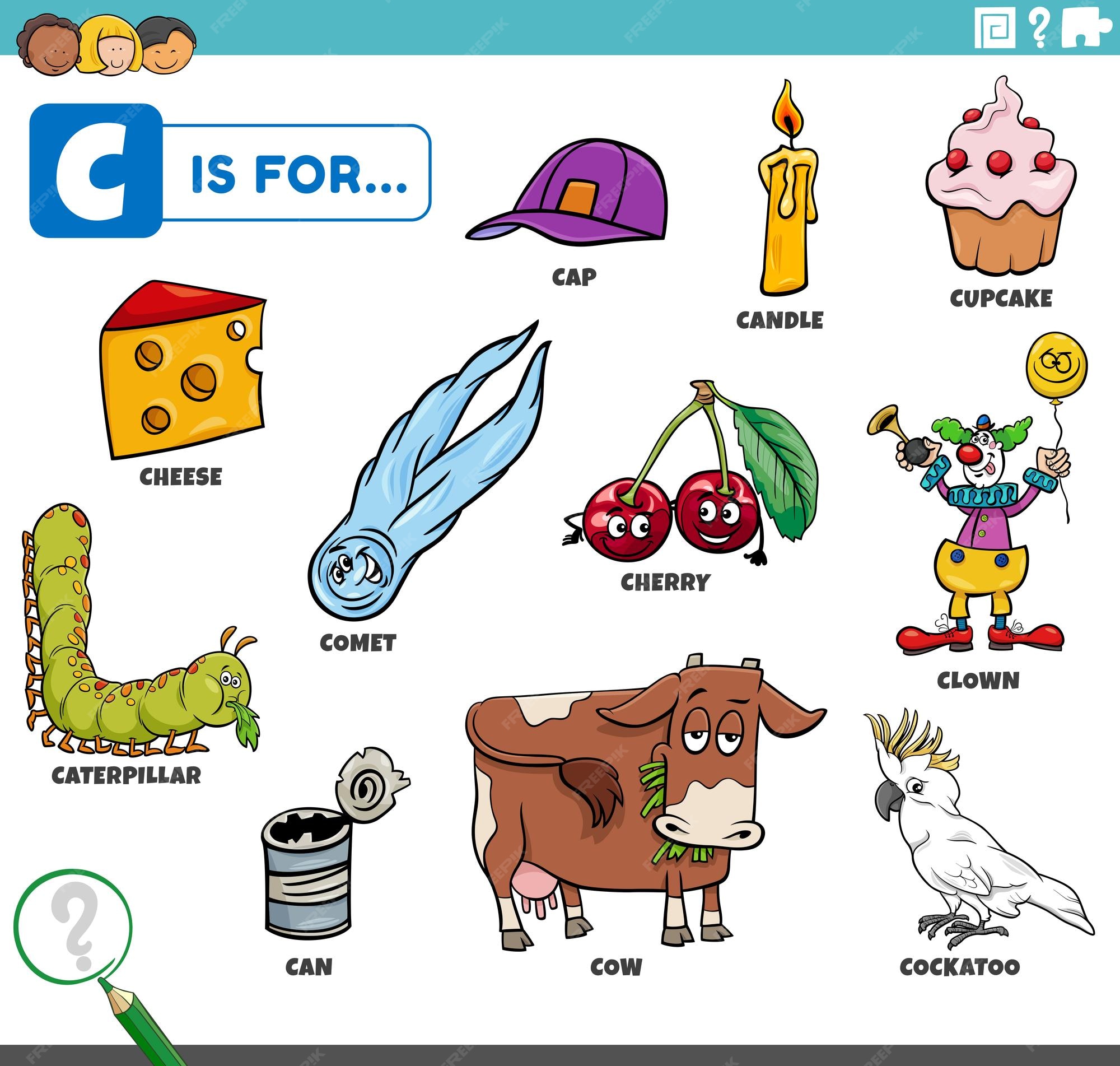 Premium Vector Cartoon characters and objects starting with letter c